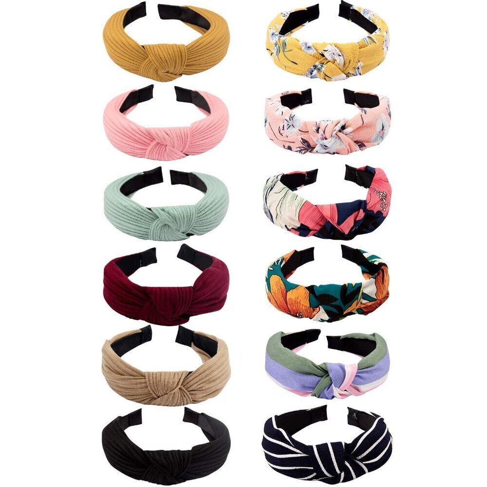 Women’s Knotted Headbands Set Elastic Fabric Wide Boho Accessories